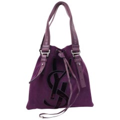 Vintage Saint Laurent Ysl Monogramme Kahala 870452 Purple Canvas Tote