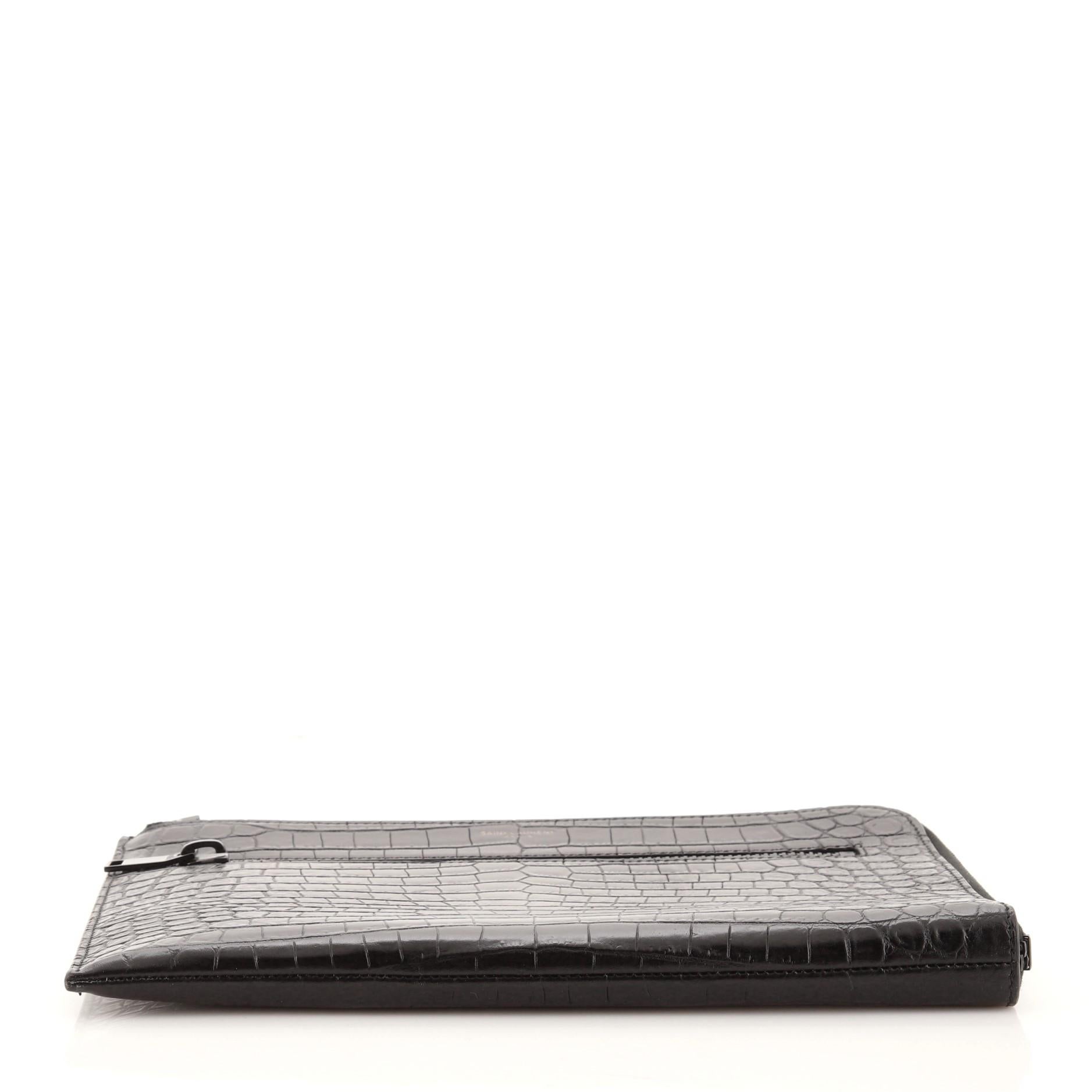Saint Laurent YSL Rider Zipped Document Holder Crocodile Embossed Leather Medium In Good Condition In Irvine, CA