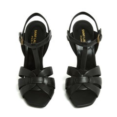 Saint Laurent YSL Sandales FR38 Black Leather Neo Tribute Heels Pumps UK5 US7.5