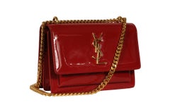 Saint Laurent YSL Sunset Bag Red Patent Leather Gold Hardware Flap Bag Size Smal