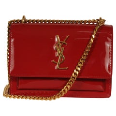 Saint Laurent YSL Sunset Bag Red Patent Leather Gold Hardware Flap Bag Size Smal