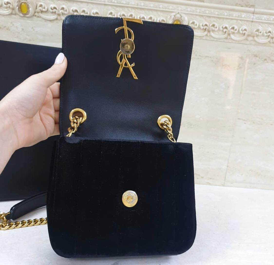 Saint Laurent YSL Vicky Small Black Velvet Monogram Matelasse Gold Crossbody Bag 1