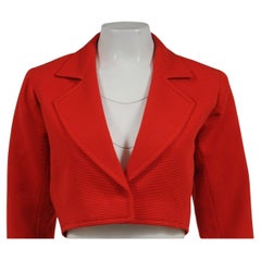 Saint Laurent YSL Women Vintage Blazer Red Wool Size 38 Boxy Cropped Rive Gauche