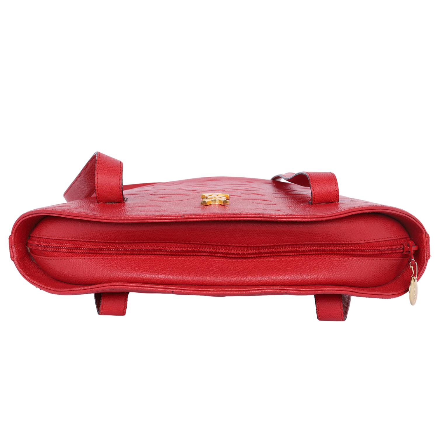 Saint Laurent Yves Saint Laurent Arabesque Leather Shoulder Bag Red 7