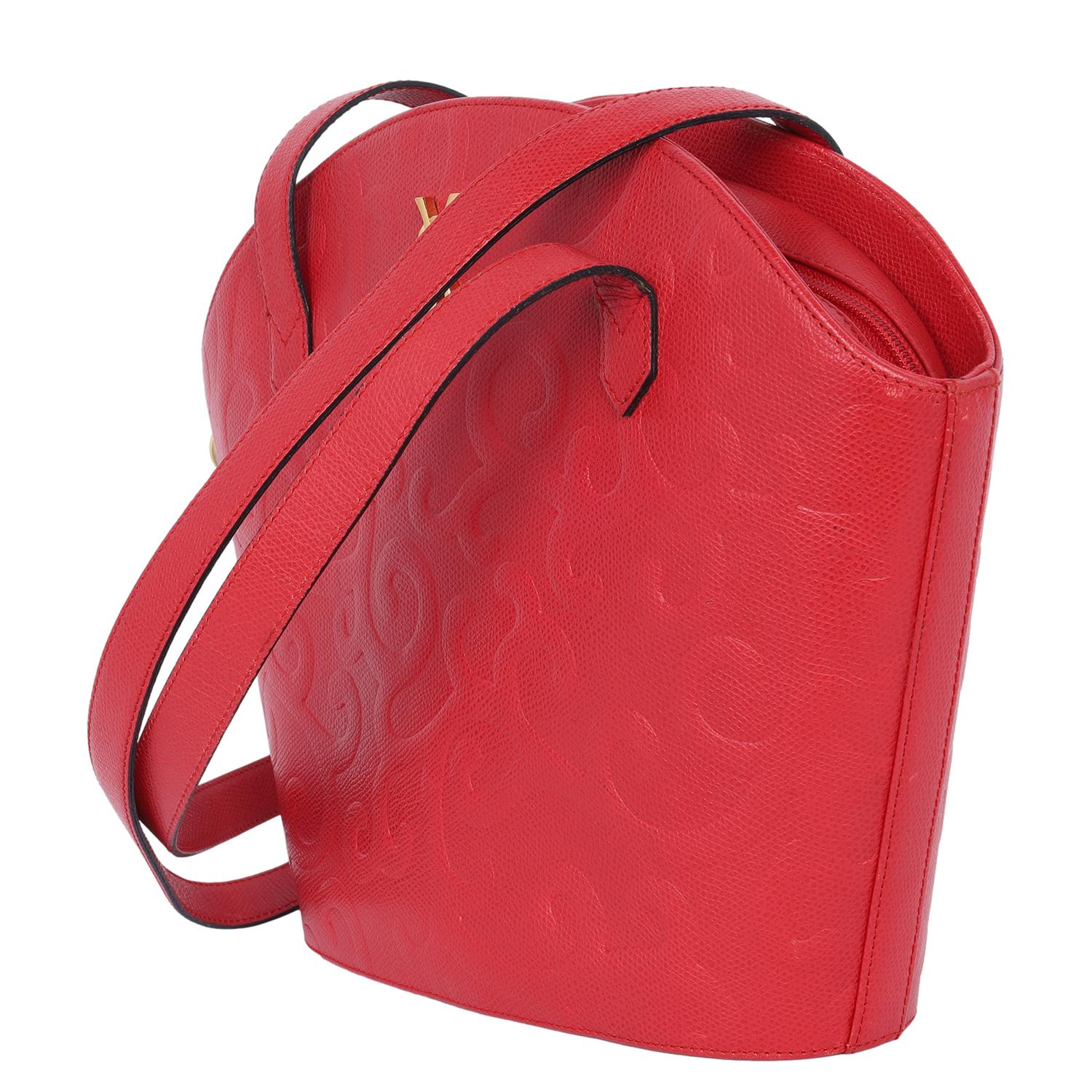 Saint Laurent Yves Saint Laurent Arabesque Leather Shoulder Bag Red 1