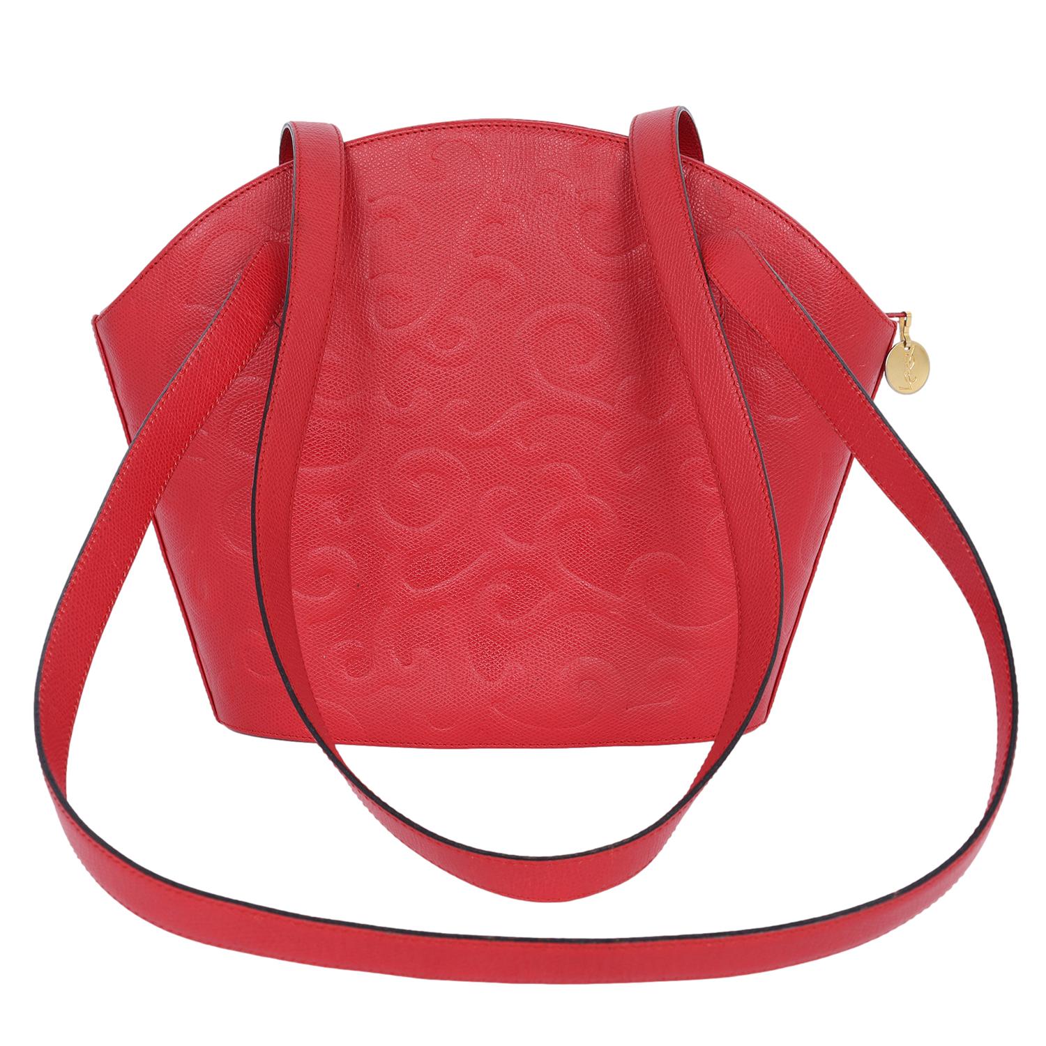 Saint Laurent Yves Saint Laurent Arabesque Leather Shoulder Bag Red 2
