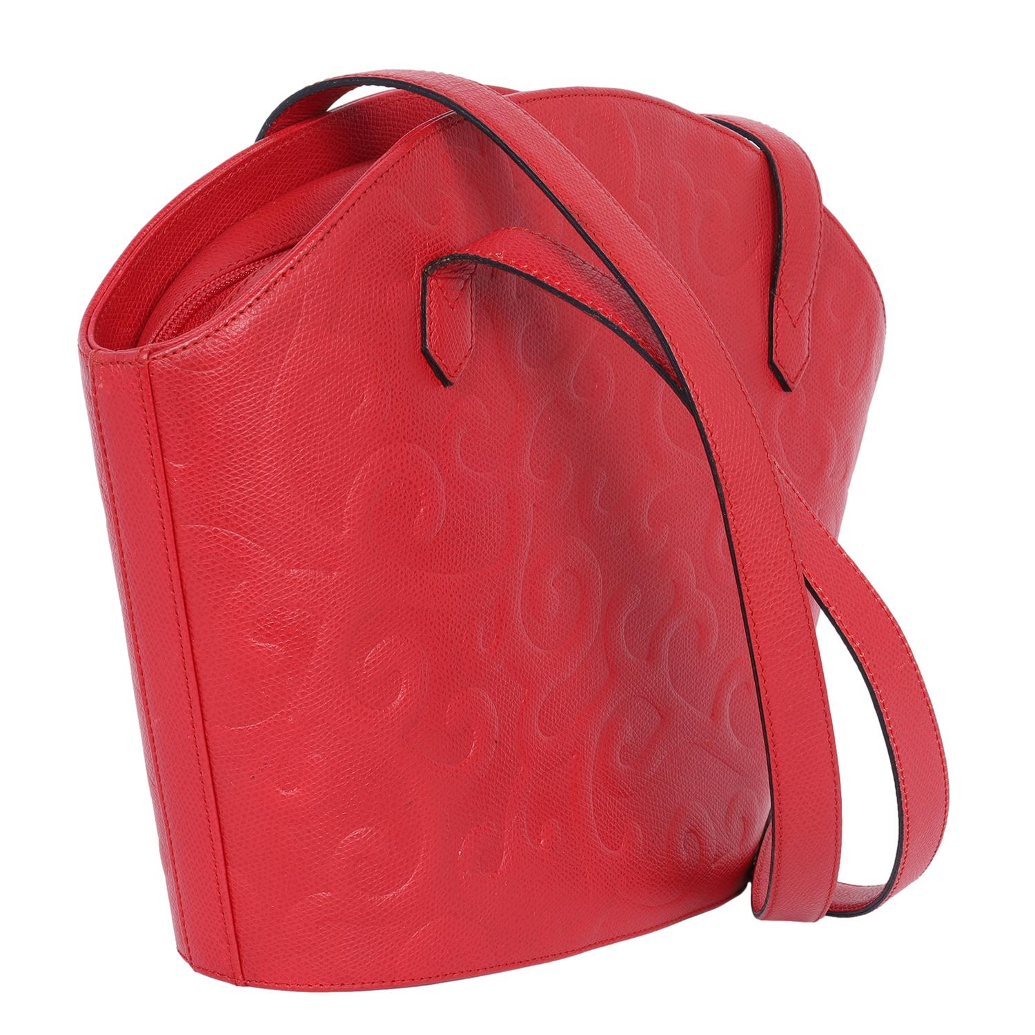 Saint Laurent Yves Saint Laurent Arabesque Leather Shoulder Bag Red 3