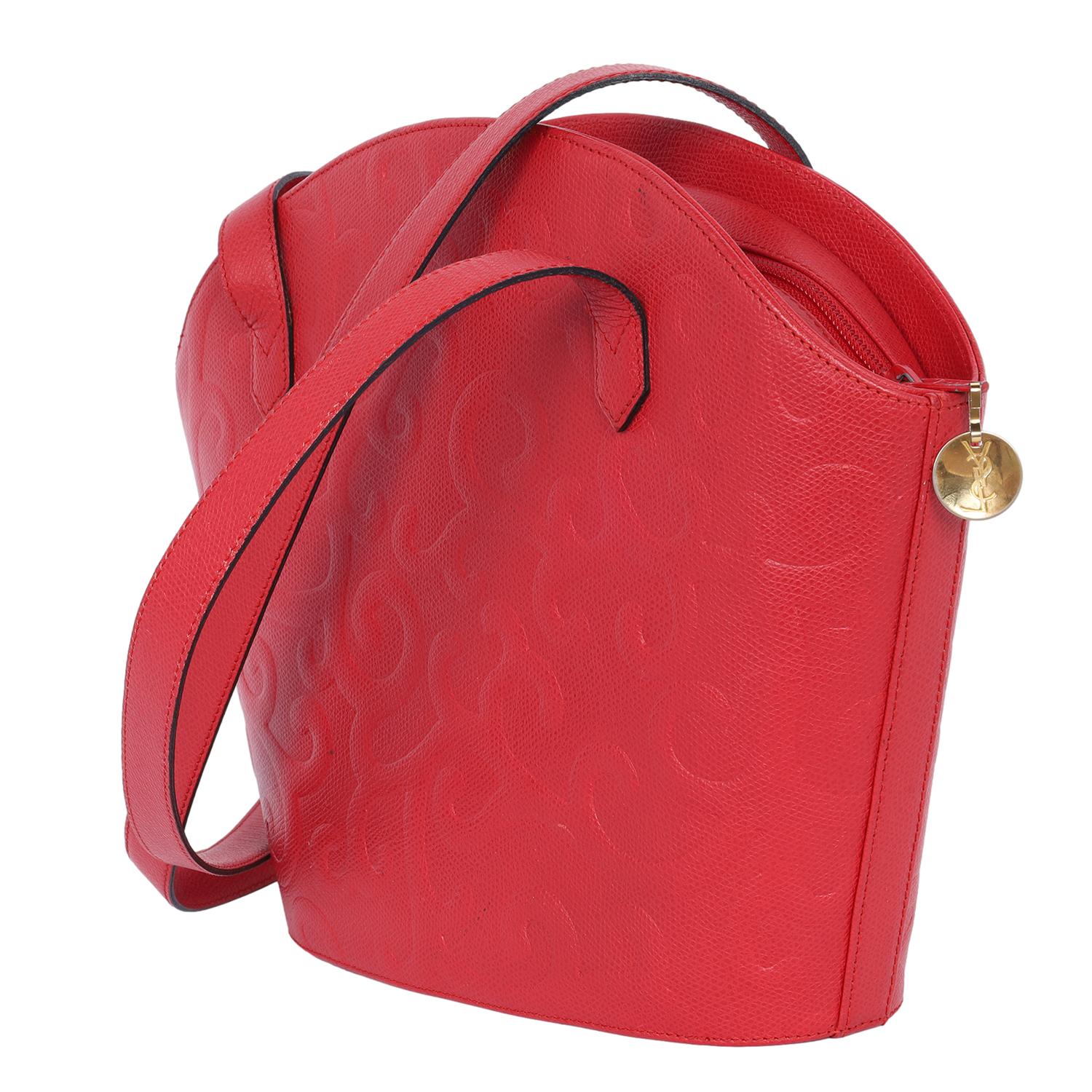 Saint Laurent Yves Saint Laurent Arabesque Leather Shoulder Bag Red 4