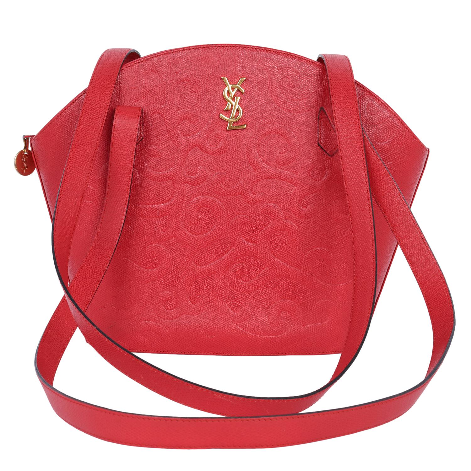 Saint Laurent Yves Saint Laurent Arabesque Leather Shoulder Bag Red 5