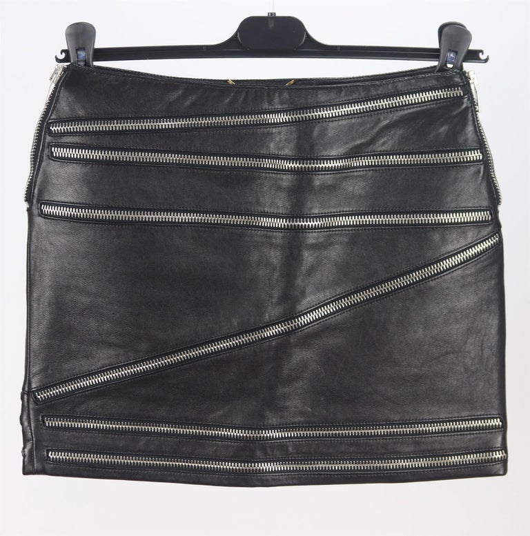 Saint Laurent Zip Embellished Leather Mini Skirt For Sale at 1stDibs
