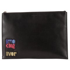 Saint Laurent Zip Pouch Patch Embellished Leather Medium