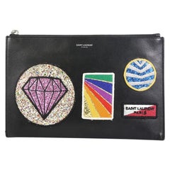 Saint Laurent Zip Pouch Patch Embellished Leather Small