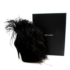 Saint Laurent Zizi Feather Black Suede Stiletto Boots - Size EU 39