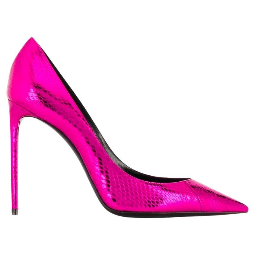 Saint Laurent Metallic Pink Leather Tribute Platform Sandals Size 39.5 ...