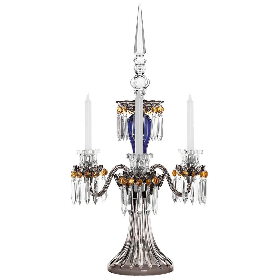 Saint-Louis Arlequin Three-Light Candelabra in Dark Blue, Black and Flannel Gray For Sale