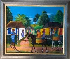 Plaine de Limonade - Peinture originale haïtienne contemporaine encadrée sur panneau