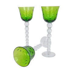 Saint-Louis Bubbles Hock Wine Glasses Green Set of 6 New w/ Box