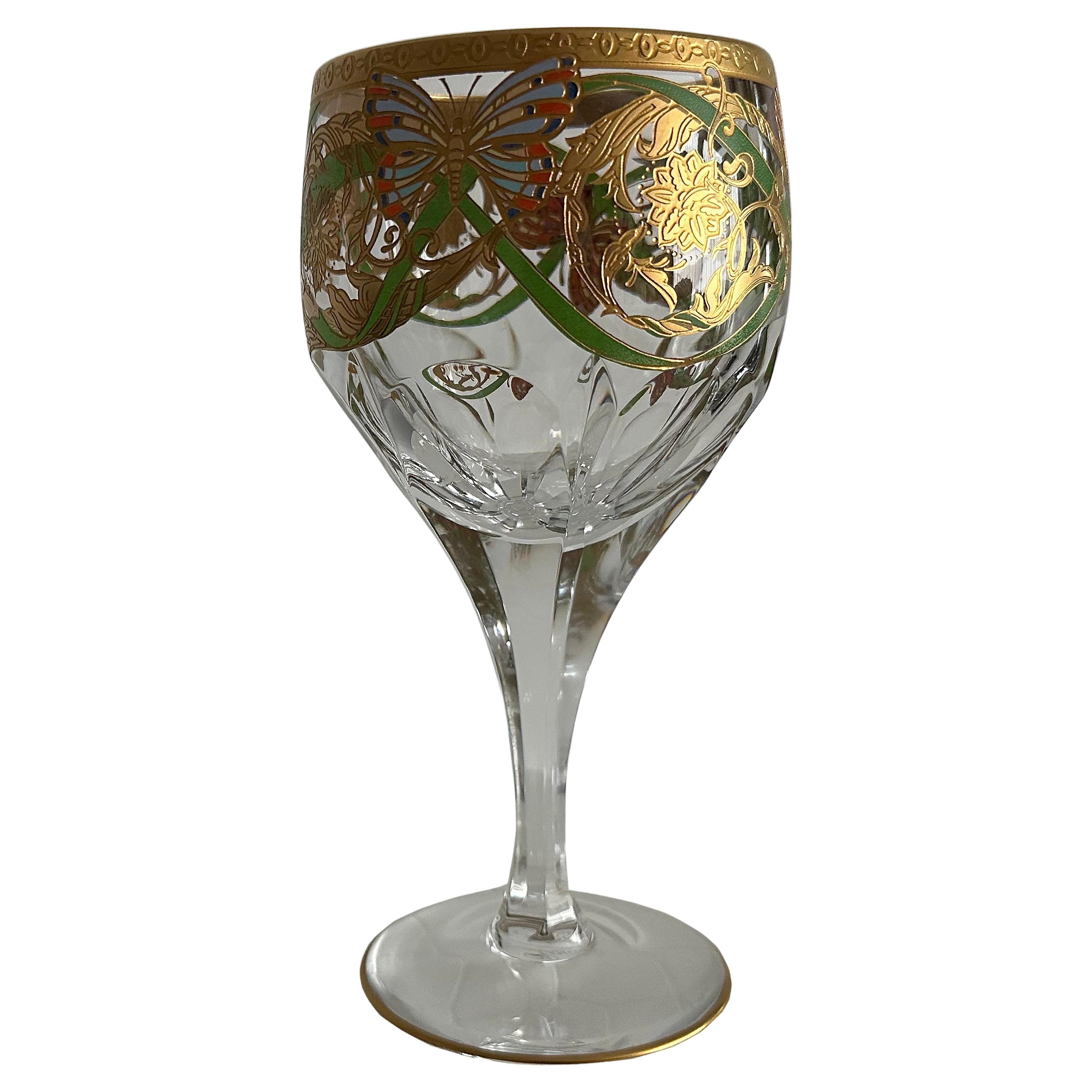 Saint-Louis Schmetterling Weinkristallglas Maßgefertigtes Design, vergoldet, Lagerware im Angebot