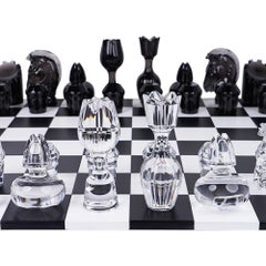 Hermes Saint-Louis Chess Game Jeu Flannel-Grey with Clear Crystal and Wood