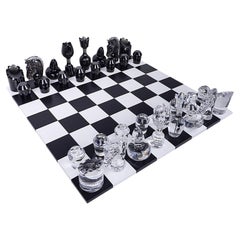 Saint-Louis Chess Game Jeu Flannel-Grey / Clear Crystal and Wood New w/Box