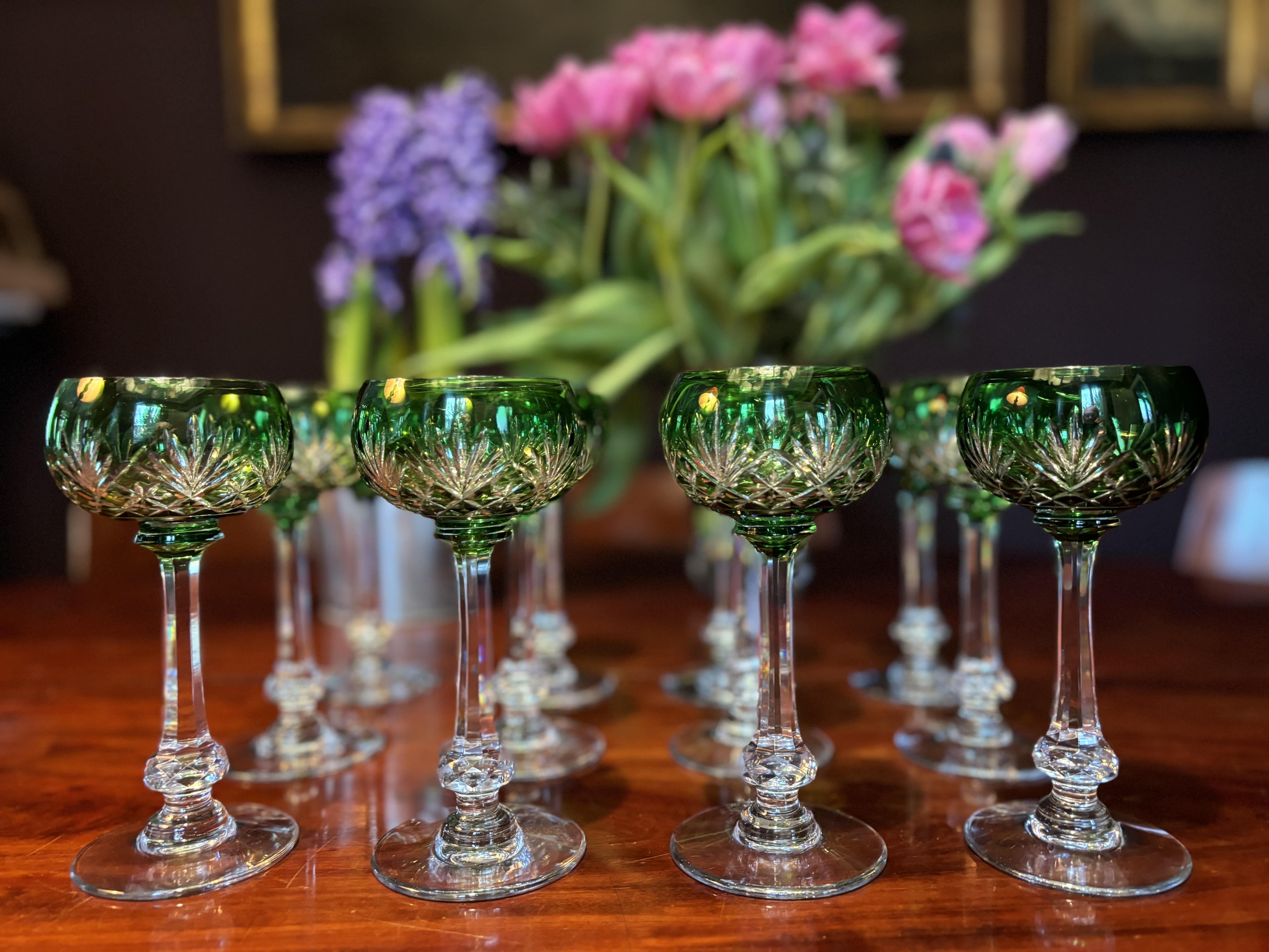 Mid-Century moderno Saint Louis cristallerie, Set di 12 bicchieri da vino in cristallo, modello Greene & Greene in vendita