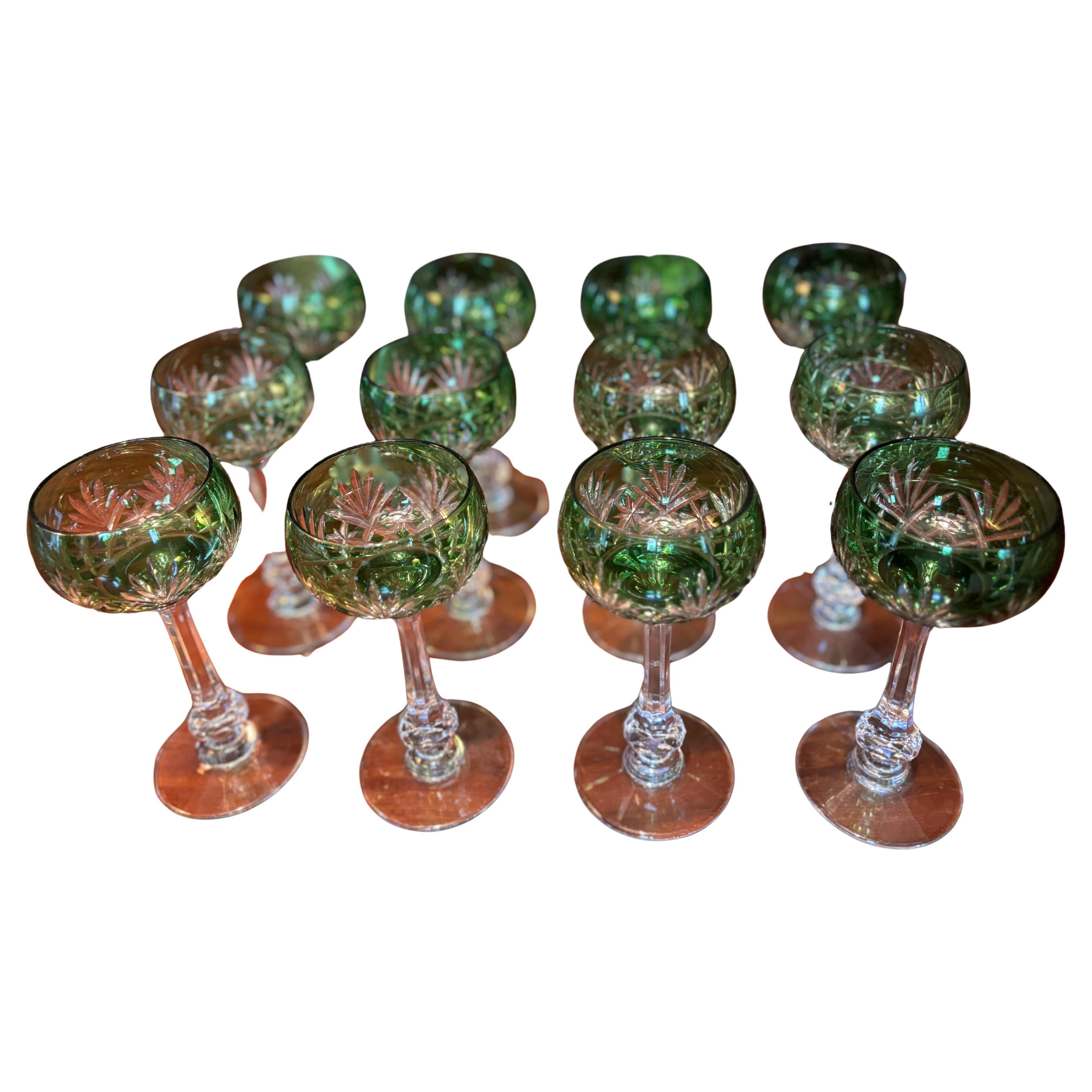 Saint-Louis cristallerie, Set Of 12 Crystal Wine Glasses, Massenet Green Model