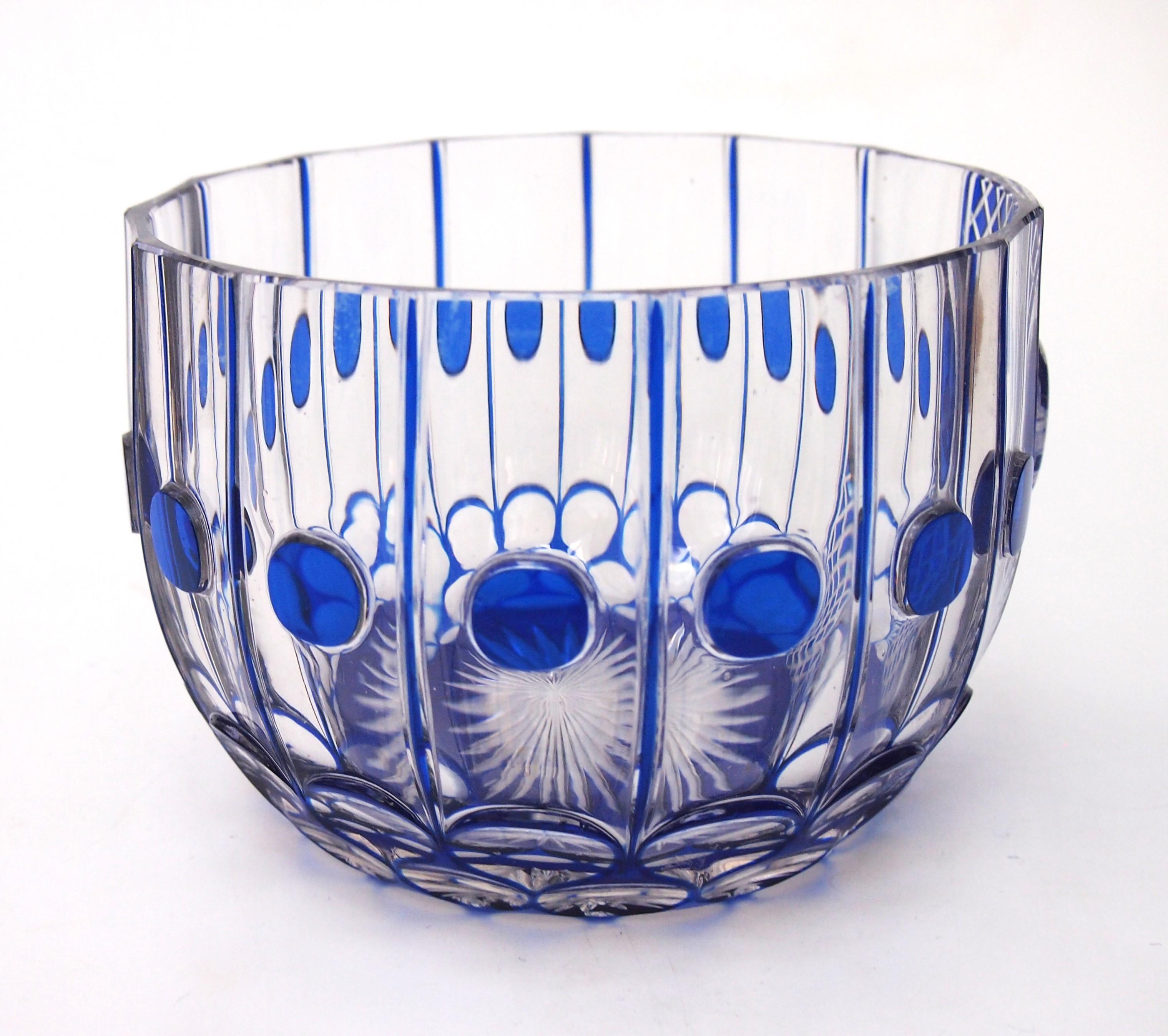 French Saint Louis Crystal blue cut to clear bowl with Sulphide c1910 For Sale