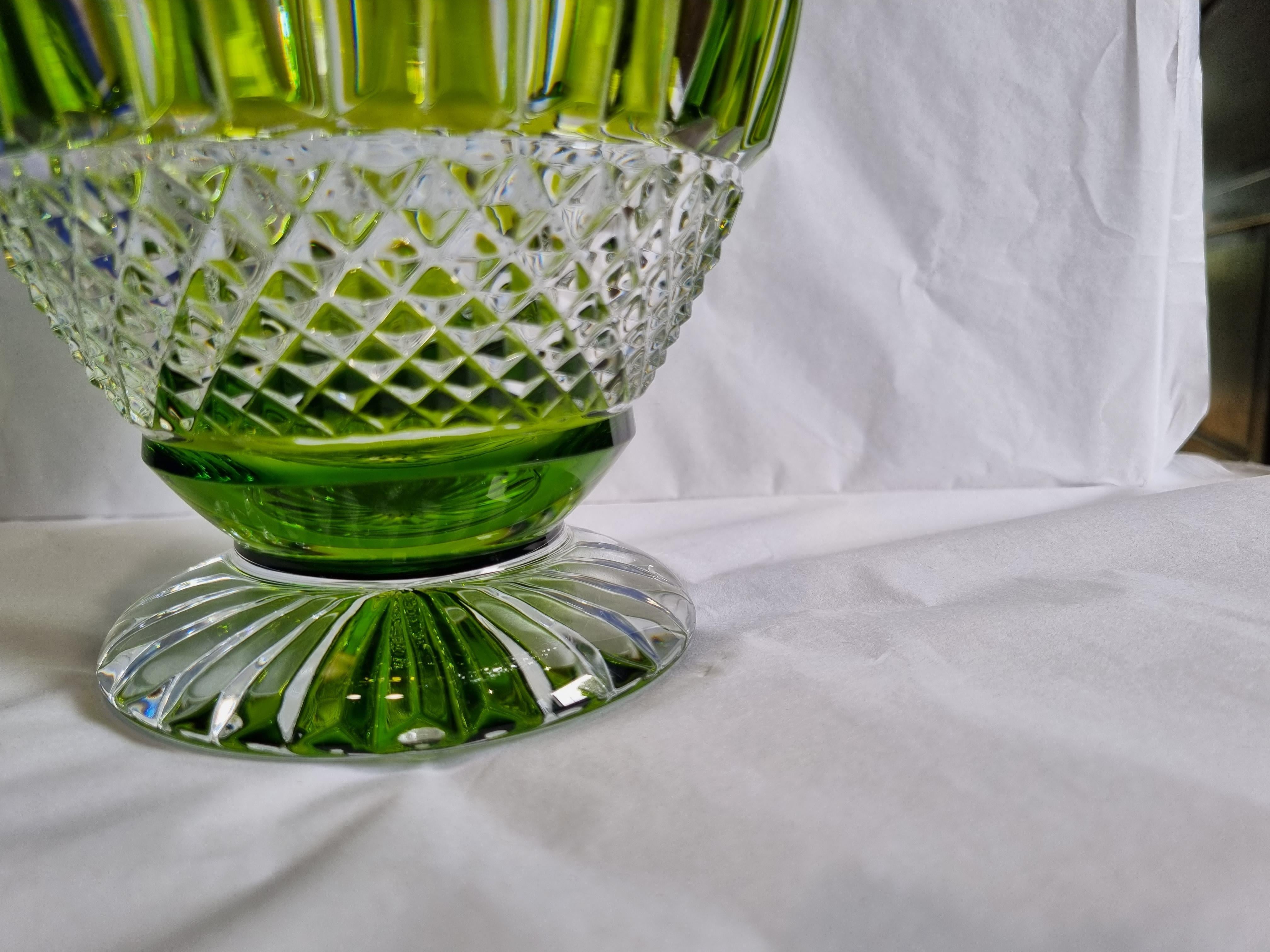 Hand-Carved Saint Louis Crystal Chartreuse Color Vase , France, 2023 For Sale