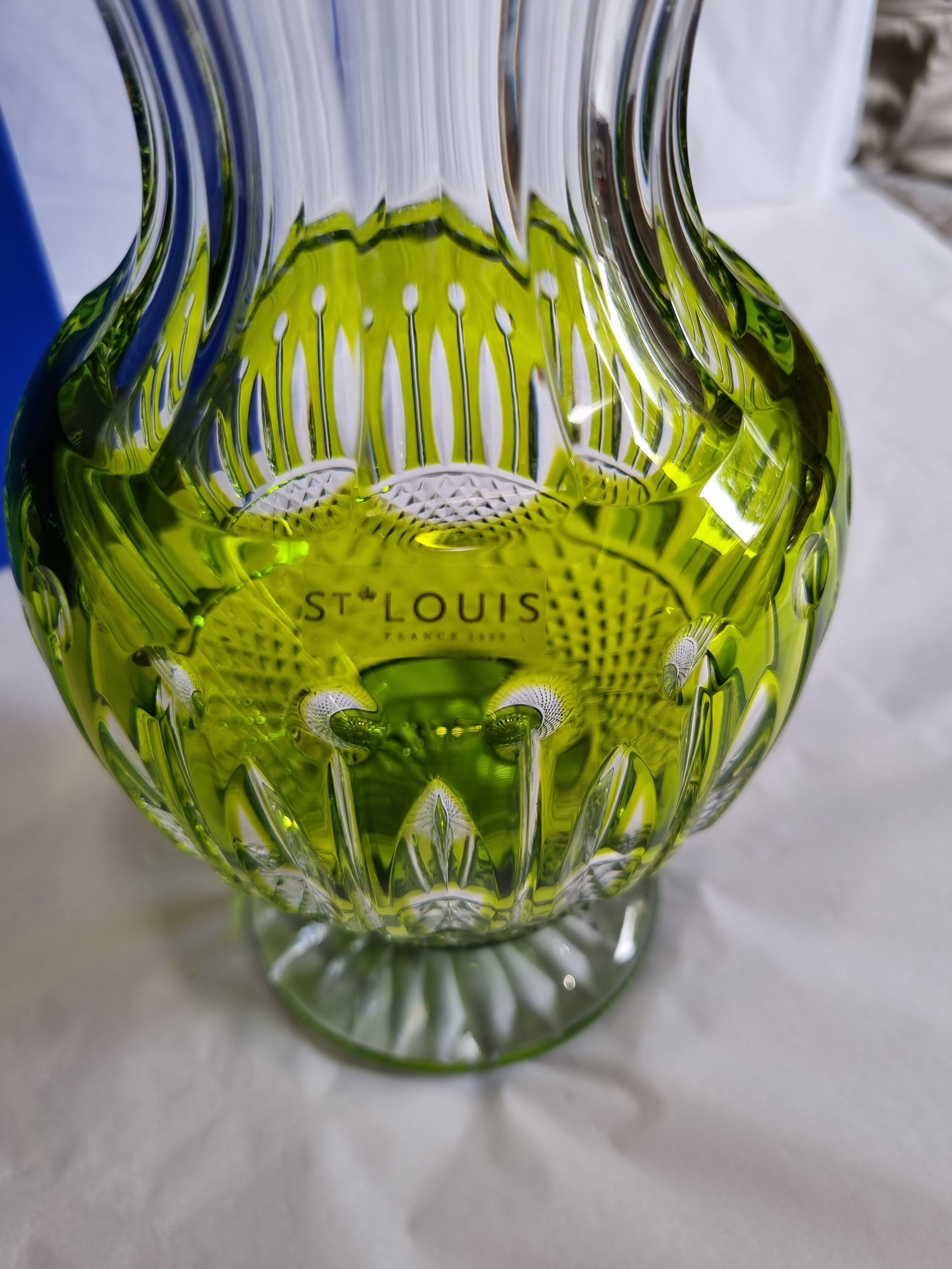 Contemporary Saint Louis Crystal Chartreuse Color Vase , France, 2023 For Sale