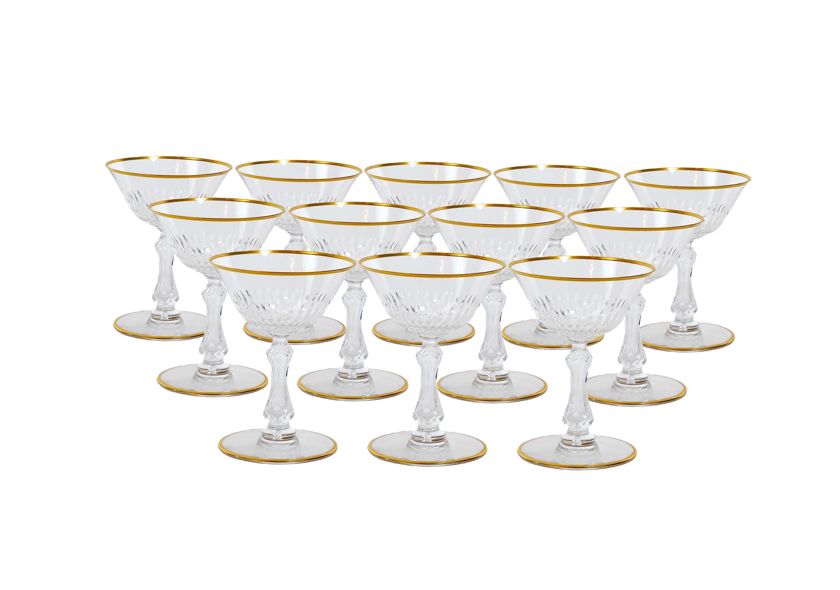 Saint Louis Crystal Gilt Gold Tableware Glassware Service / 12 People For Sale 9