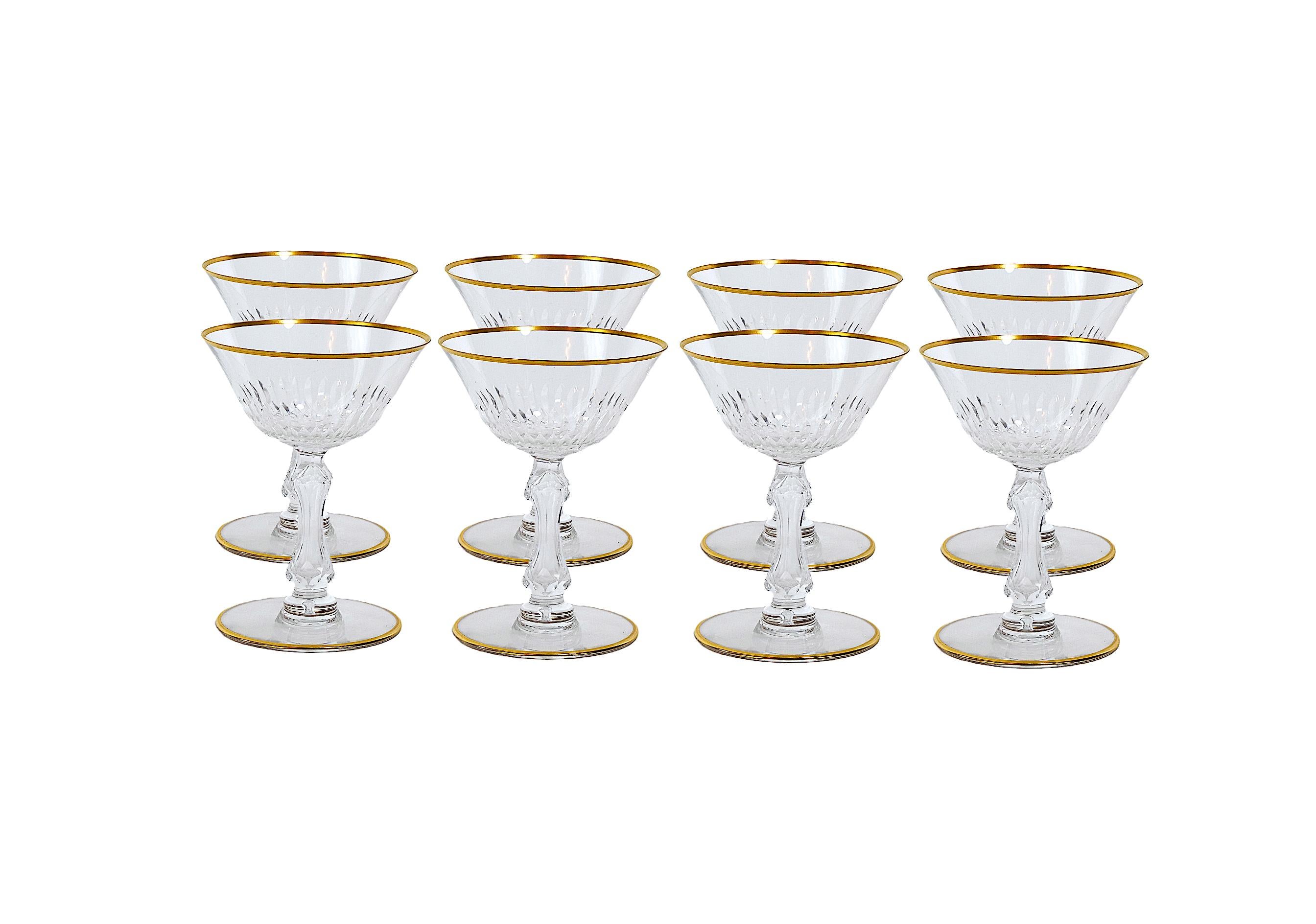 French Saint Louis Crystal Gilt Gold Tableware Glassware Service / 12 People For Sale