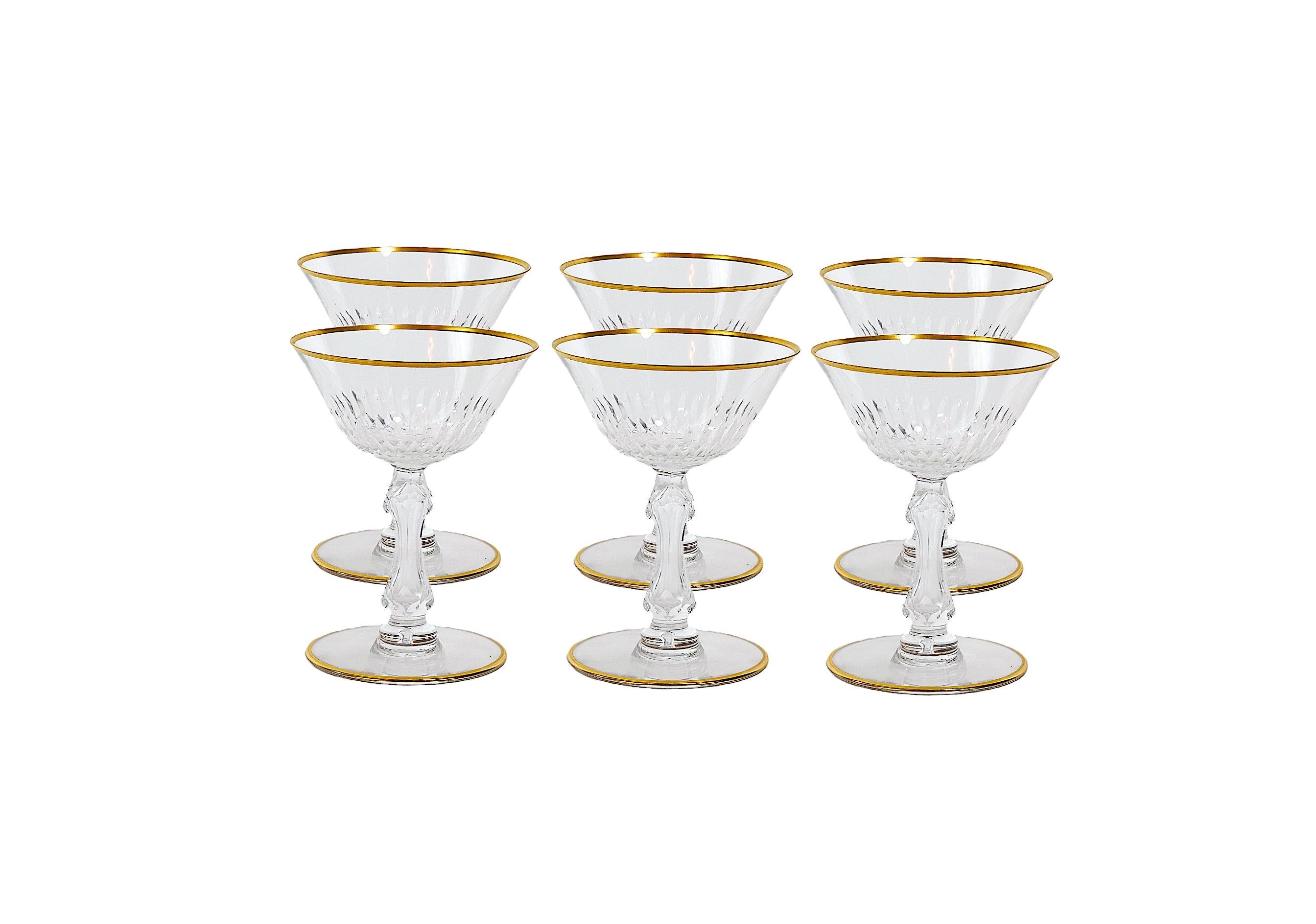 Saint Louis Crystal Gilt Gold Tableware Glassware Service / 12 People In Good Condition For Sale In Tarry Town, NY