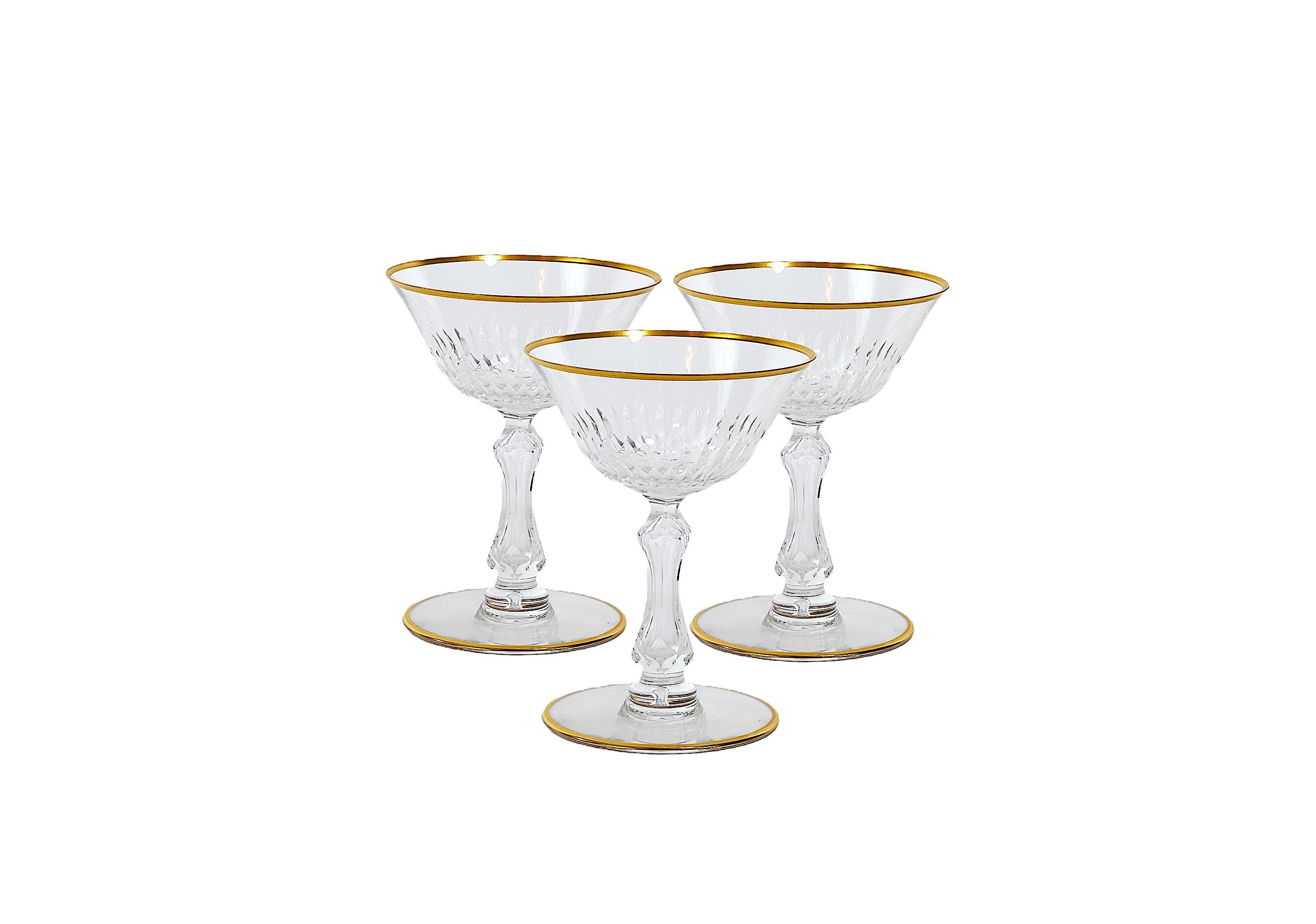 Saint Louis Crystal Gilt Gold Tableware Glassware Service / 12 People For Sale 1