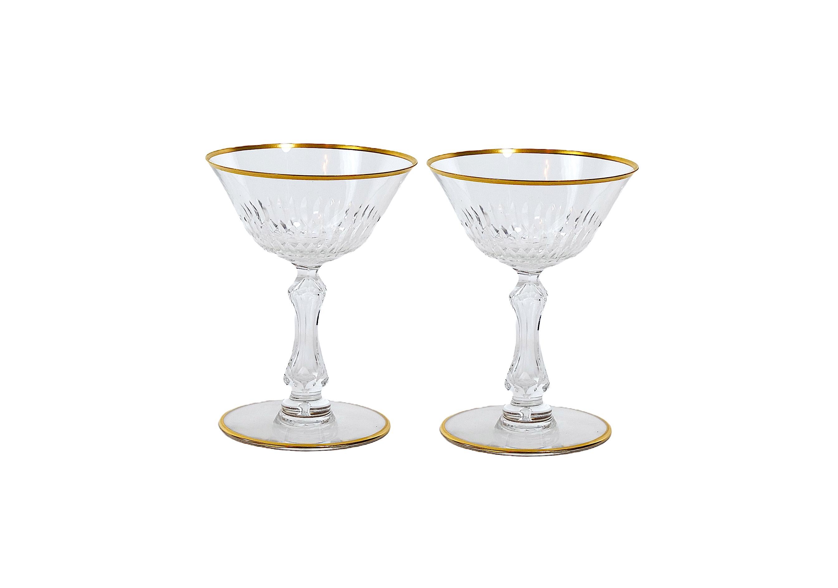 Saint Louis Crystal Gilt Gold Tableware Glassware Service / 12 People For Sale 2