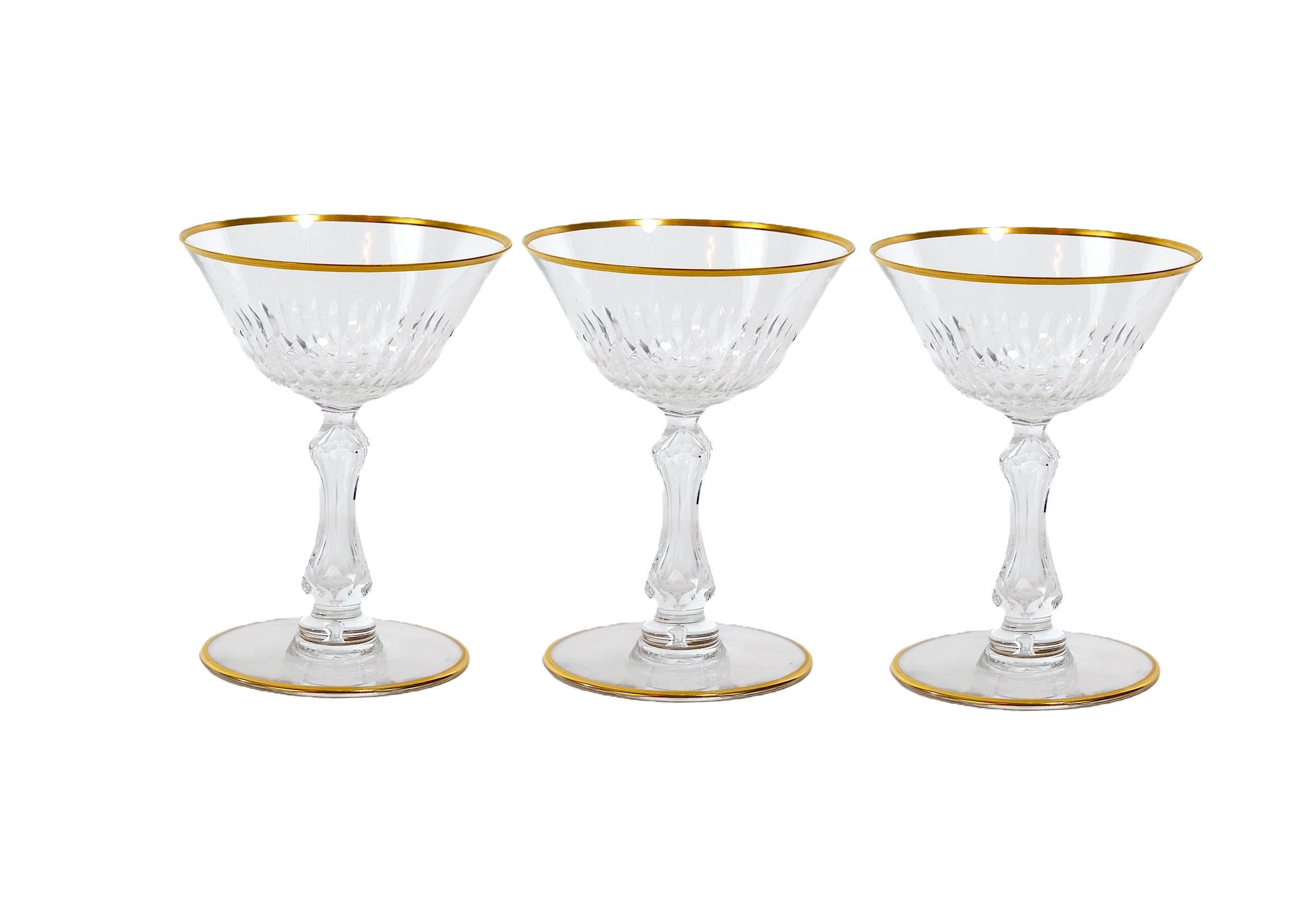 Saint Louis Crystal Gilt Gold Tableware Glassware Service / 12 People For Sale 4