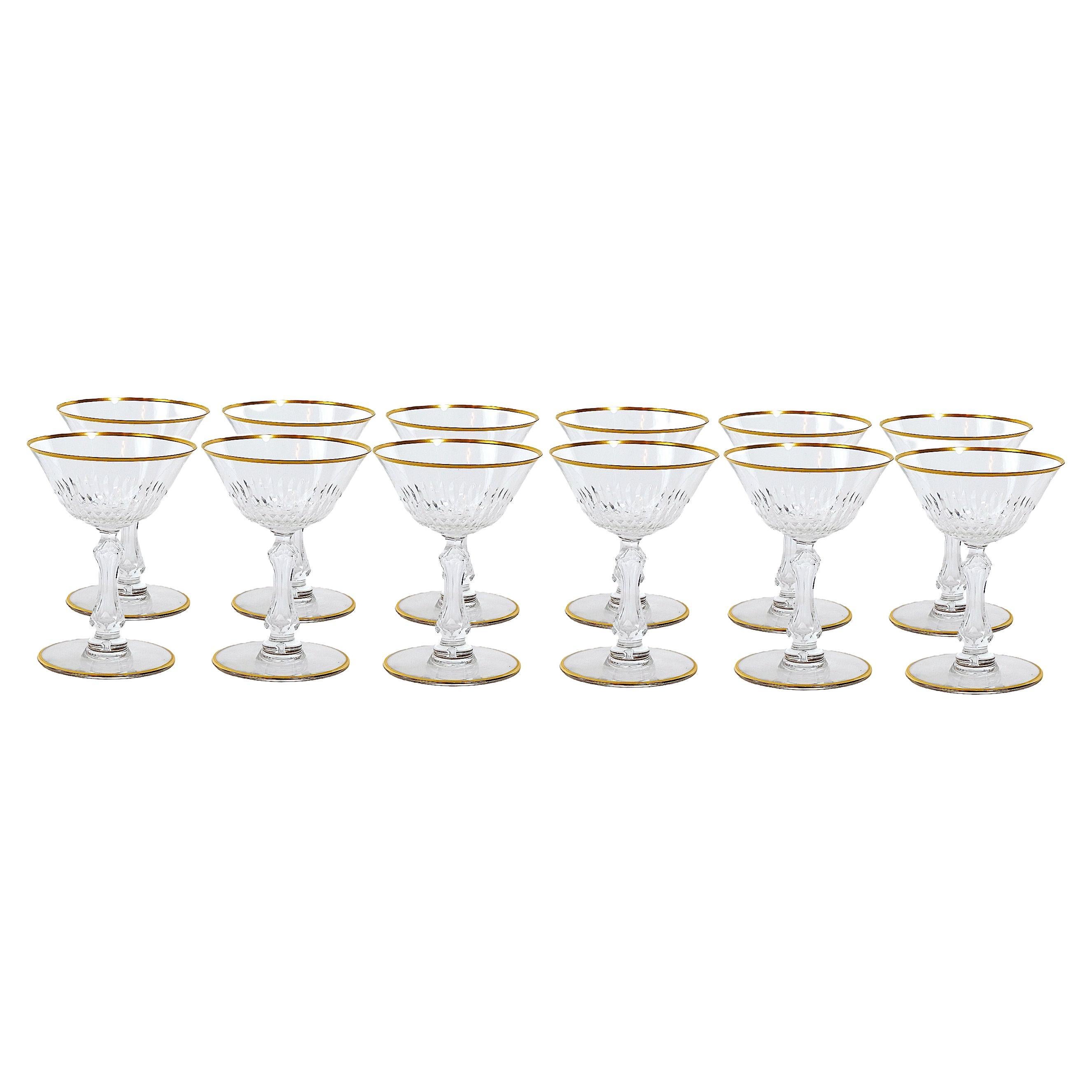 Saint Louis Crystal Gilt Gold Tableware Glassware Service / 12 People For Sale
