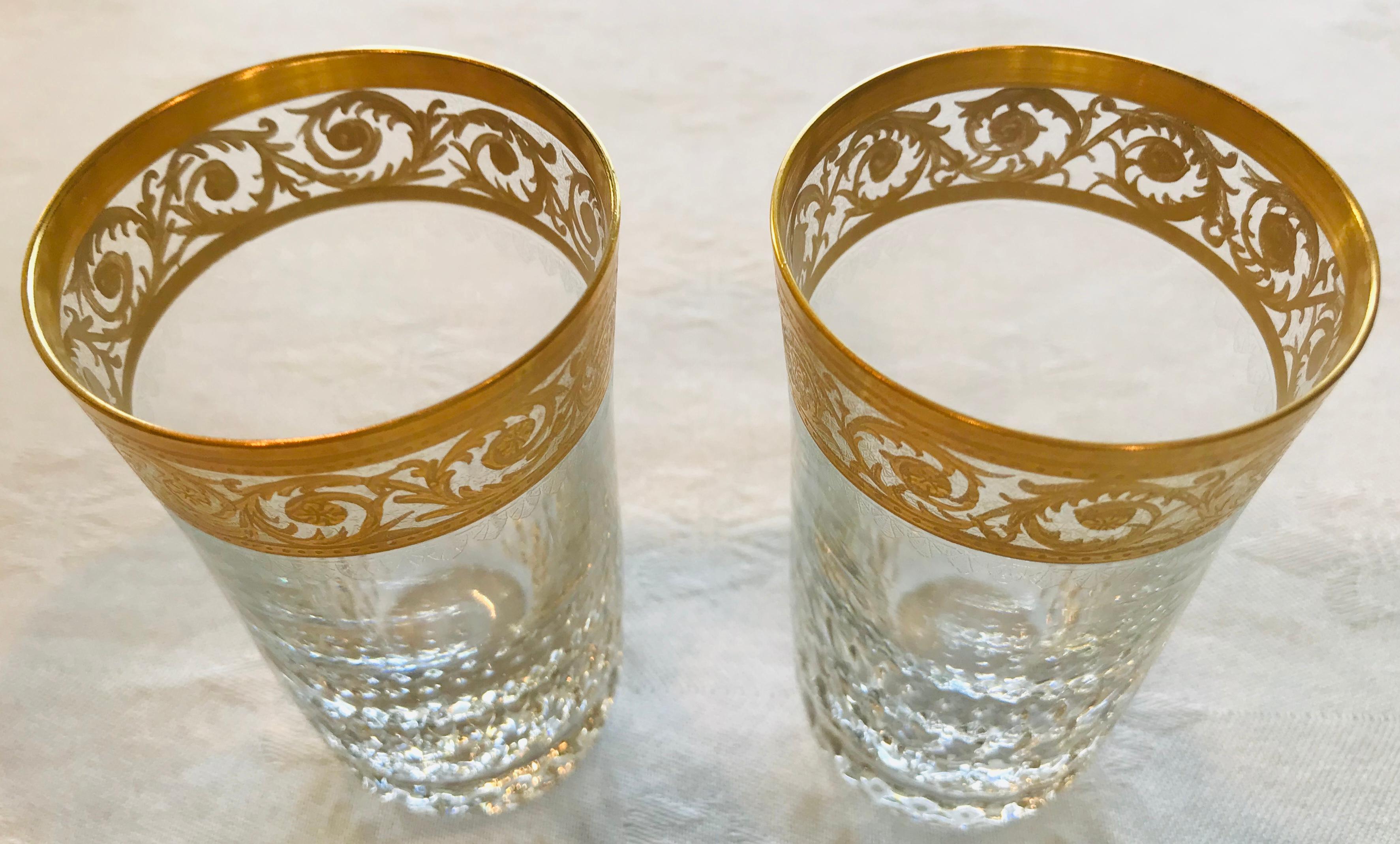 French Saint Louis Crystal Gold Thistle Liqueur Glasses, Set of 2 For Sale