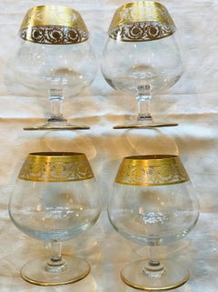 Saint Louis Crystal Gold Thistle Brandy Snifters, Set of 4