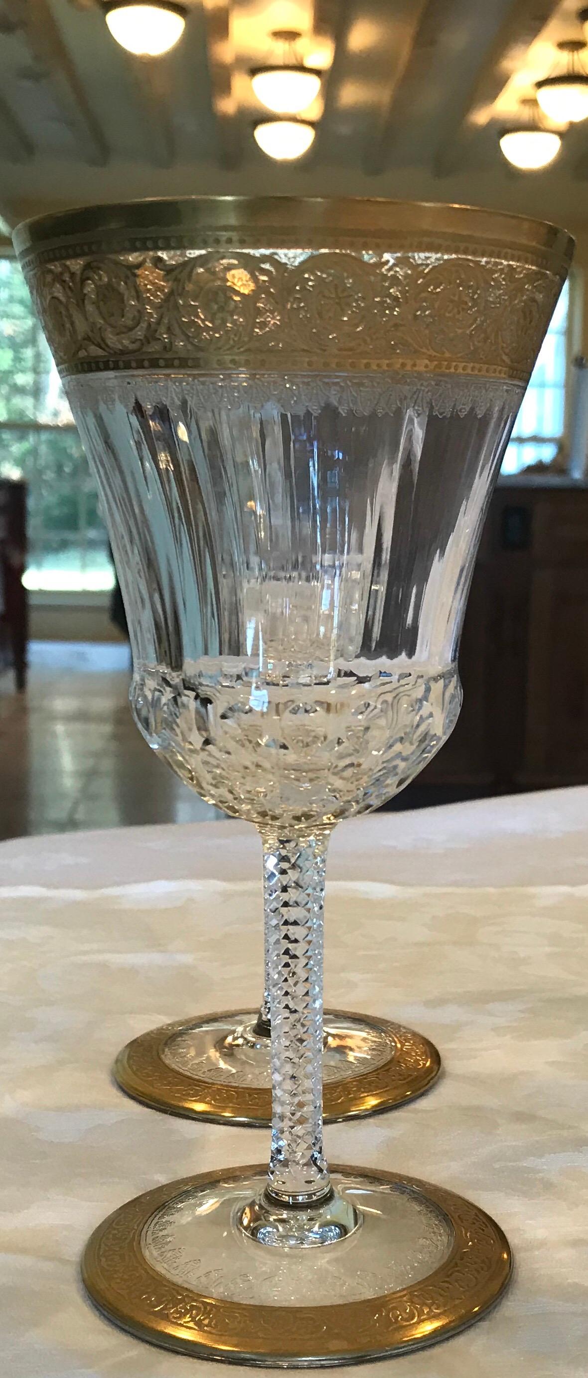 Saint Louis Crystal Gold Thistle Fluted American Water Goblets, Set of 3 In Excellent Condition For Sale In South Newfane, VT