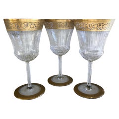 Saint Louis Crystal Gold Thistle Fluted American Water Goblets, Set of 3