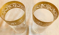 Saint Louis Crystal Gold Thistle Fluted Highball Tumblers, Set of 2