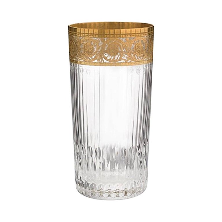 Saint Louis Crystal Gold Thistle Fluted Highball Tumblers, Set of 2 For