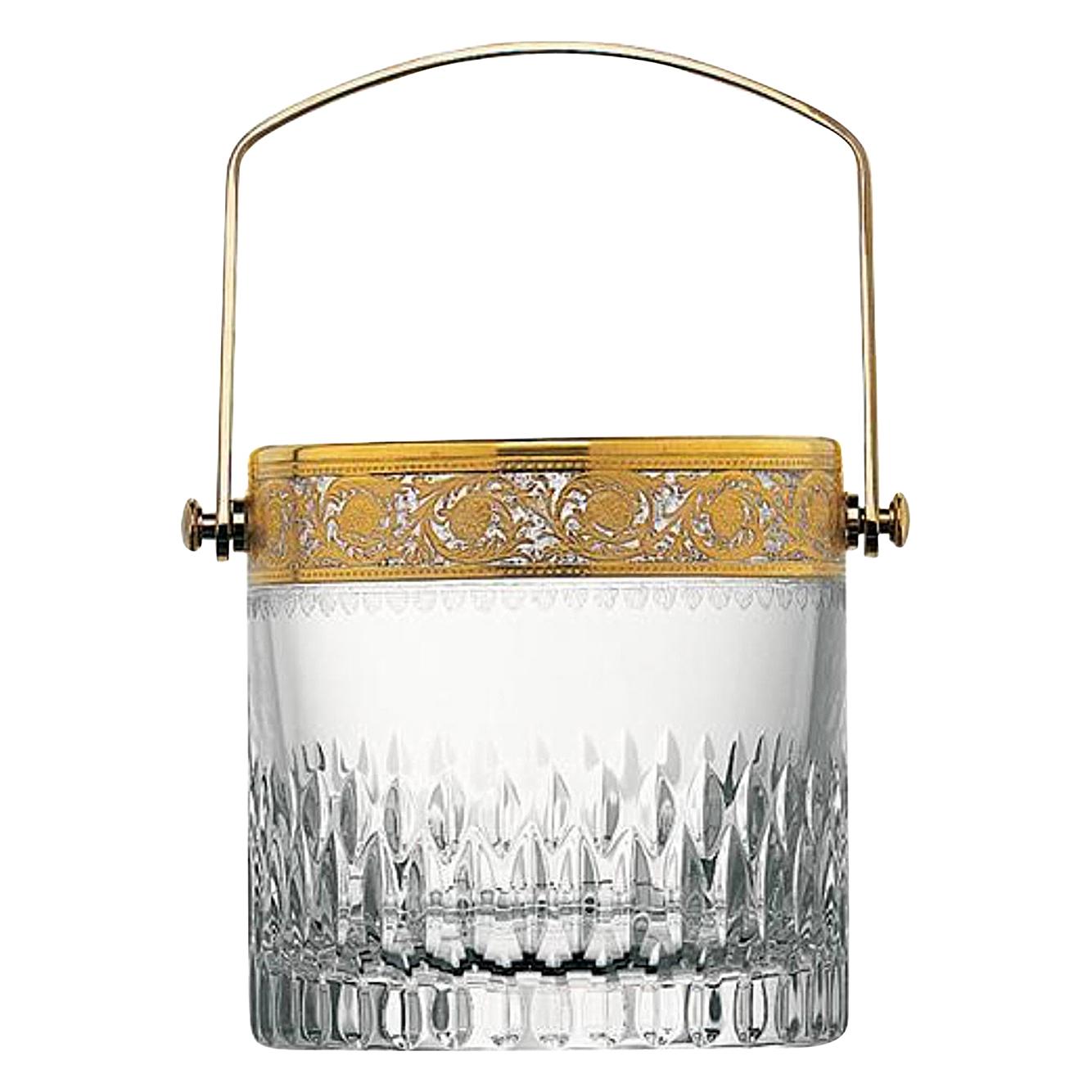 Saint Louis Crystal Gold Thistle Ice Bucket with Handle and Tongs