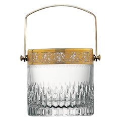 Saint Louis Crystal Gold Thistle Ice Bucket with Handle and Tongs