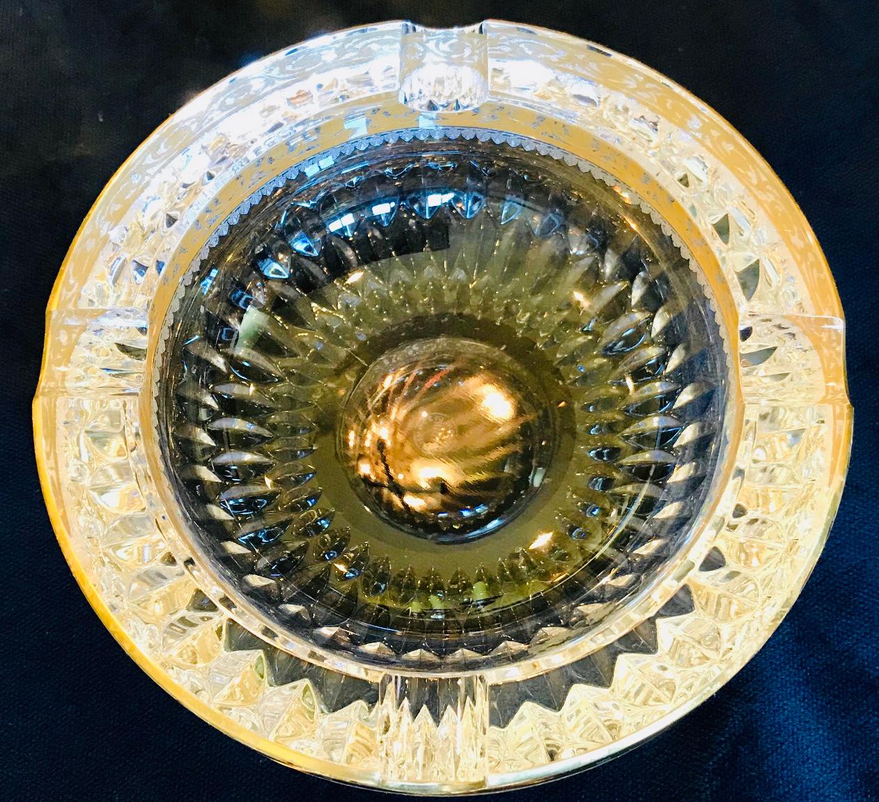 Art Nouveau Saint Louis Crystal Gold Thistle Large Ashtray