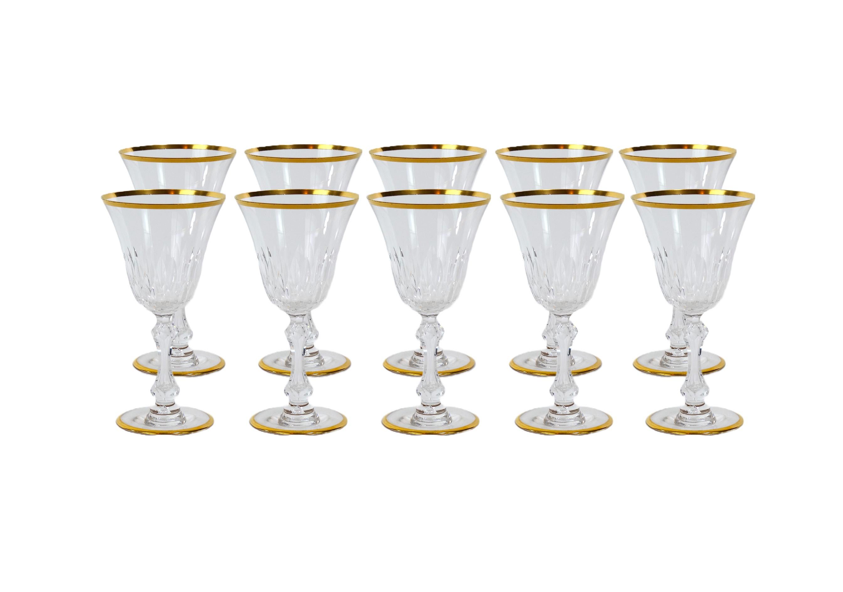 French Saint Louis Crystal Gold Trim Tableware Service / 12 People For Sale