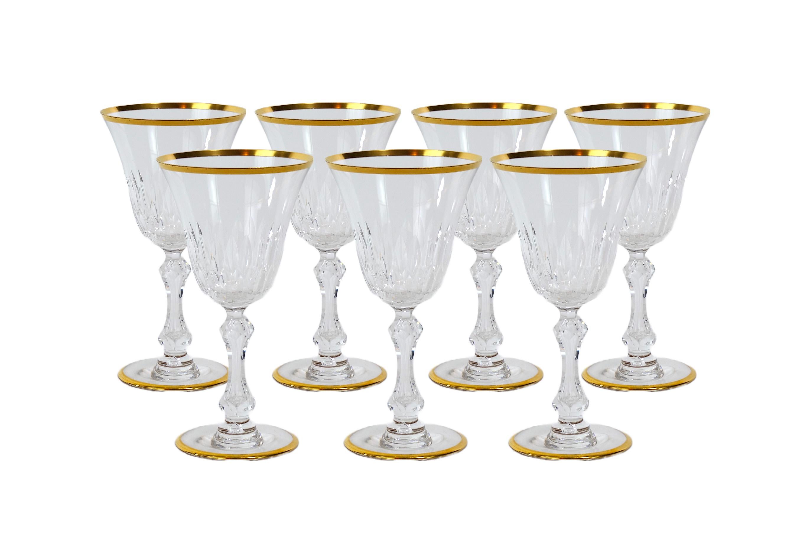 Gilt Saint Louis Crystal Gold Trim Tableware Service / 12 People For Sale