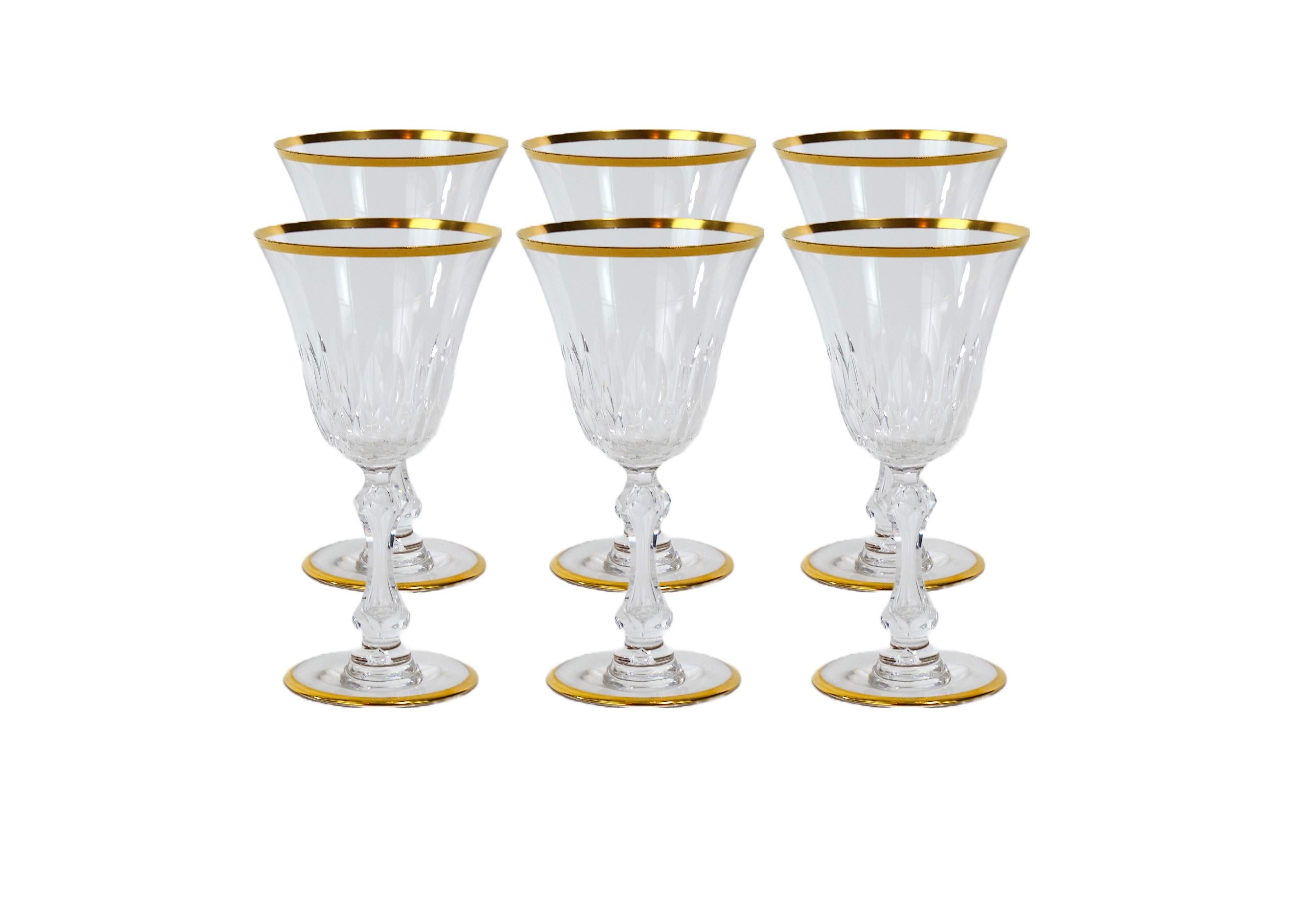 20th Century Saint Louis Crystal Gold Trim Tableware Service / 12 People For Sale