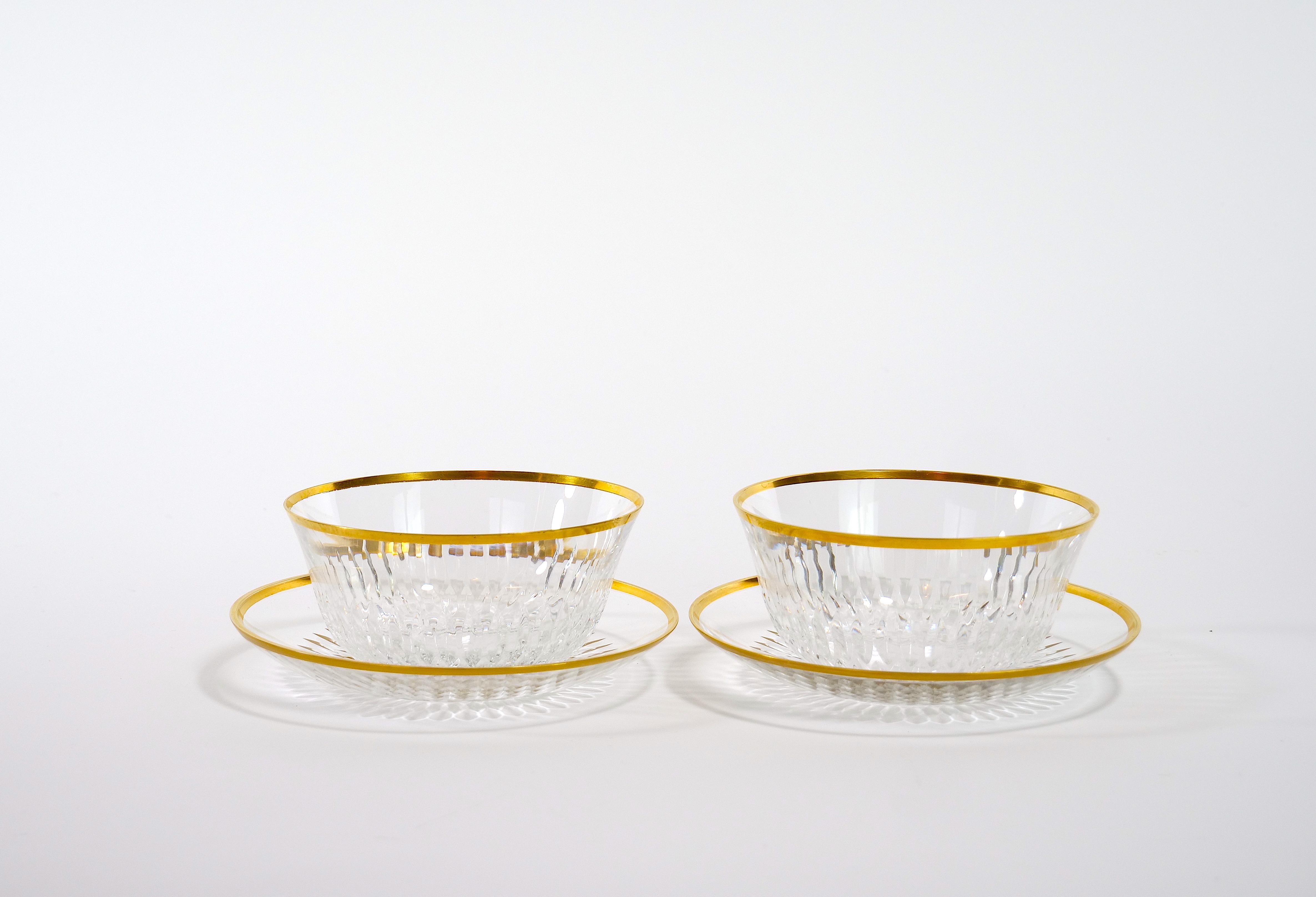 20th Century Saint Louis Crystal Gold Trim Tableware Service / 8 People For Sale