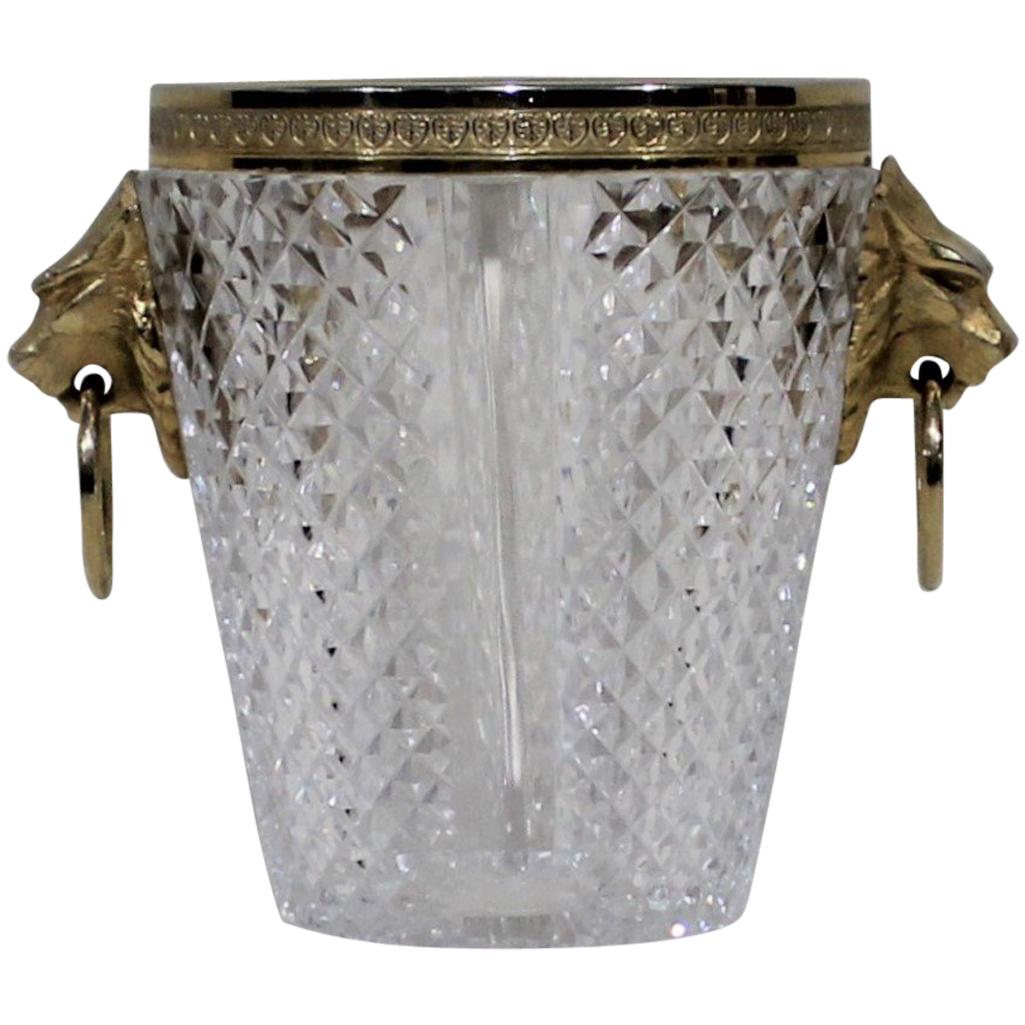 Saint Louis Crystal Ice Bucket with Gold Gilded Lions